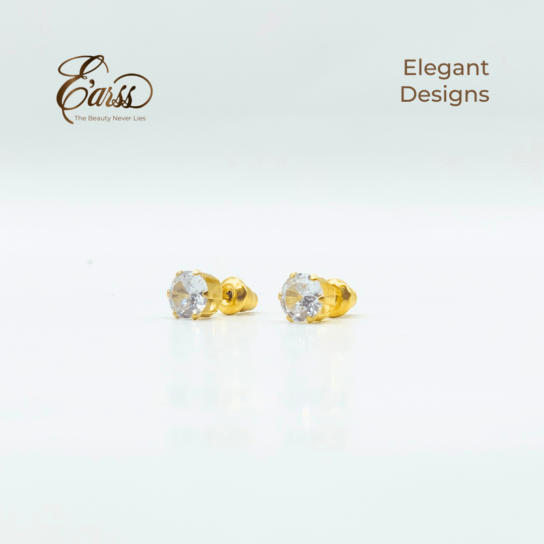 6 Mm Cubic Zirconia Round Gold Stud | Stainless Steel | 18K Gold Plated - Zambeel