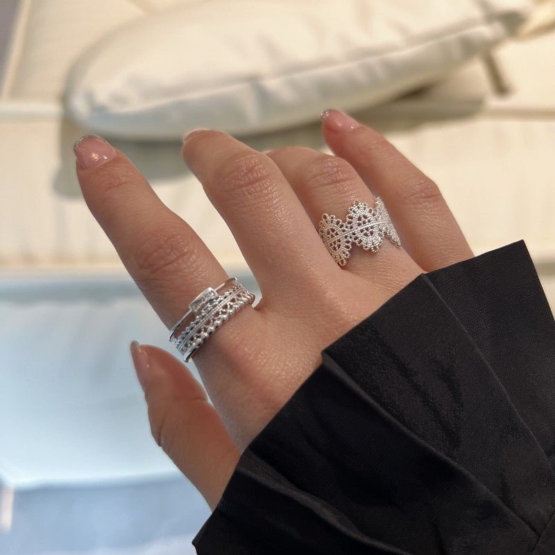 All - match Gentle Sterling Silver Lace Hollow Ring - Zambeel