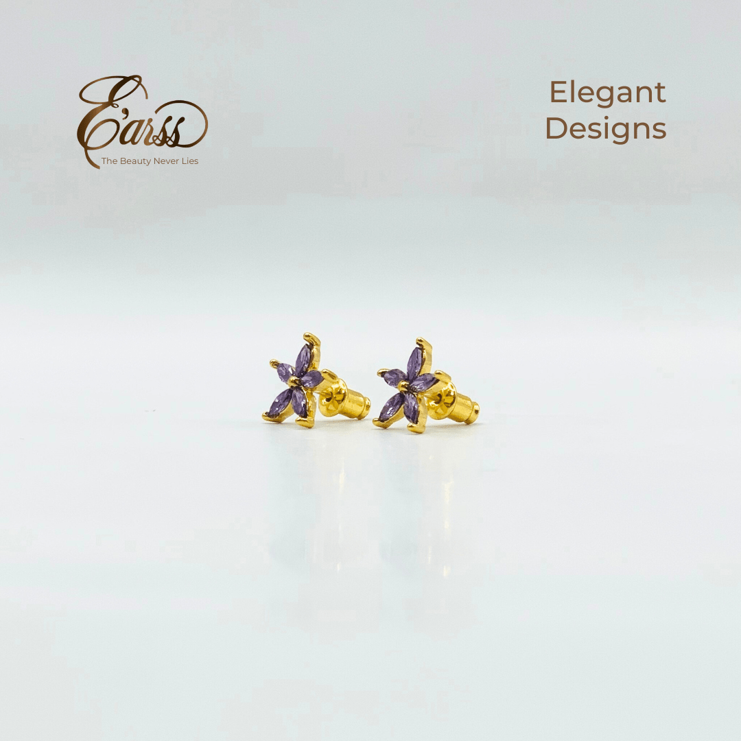 Amethyst Flower Cubic Zirconia Gold | Stainless Steel | 18K Gold Plated - Zambeel