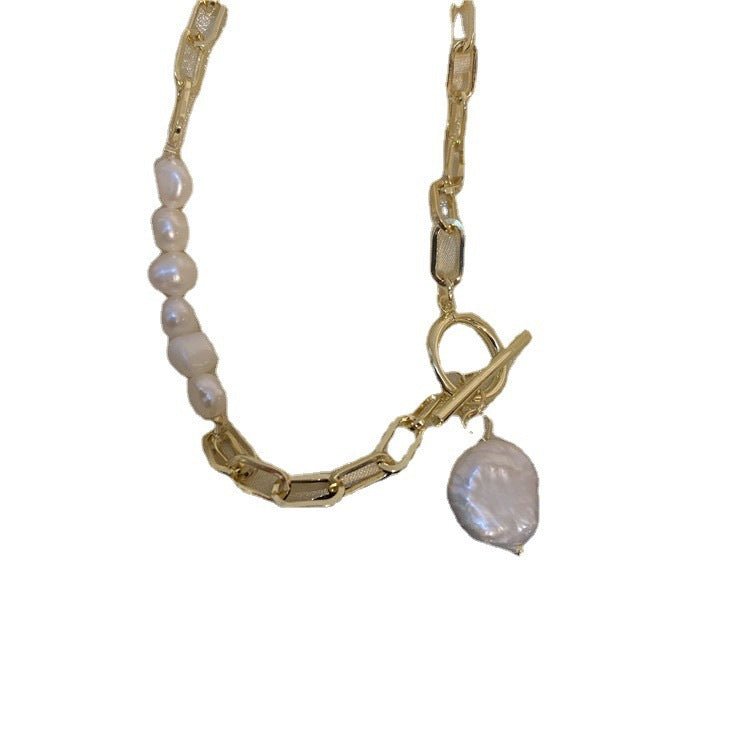 Asymmetric Metal Freshwater Pearl Necklace - Zambeel