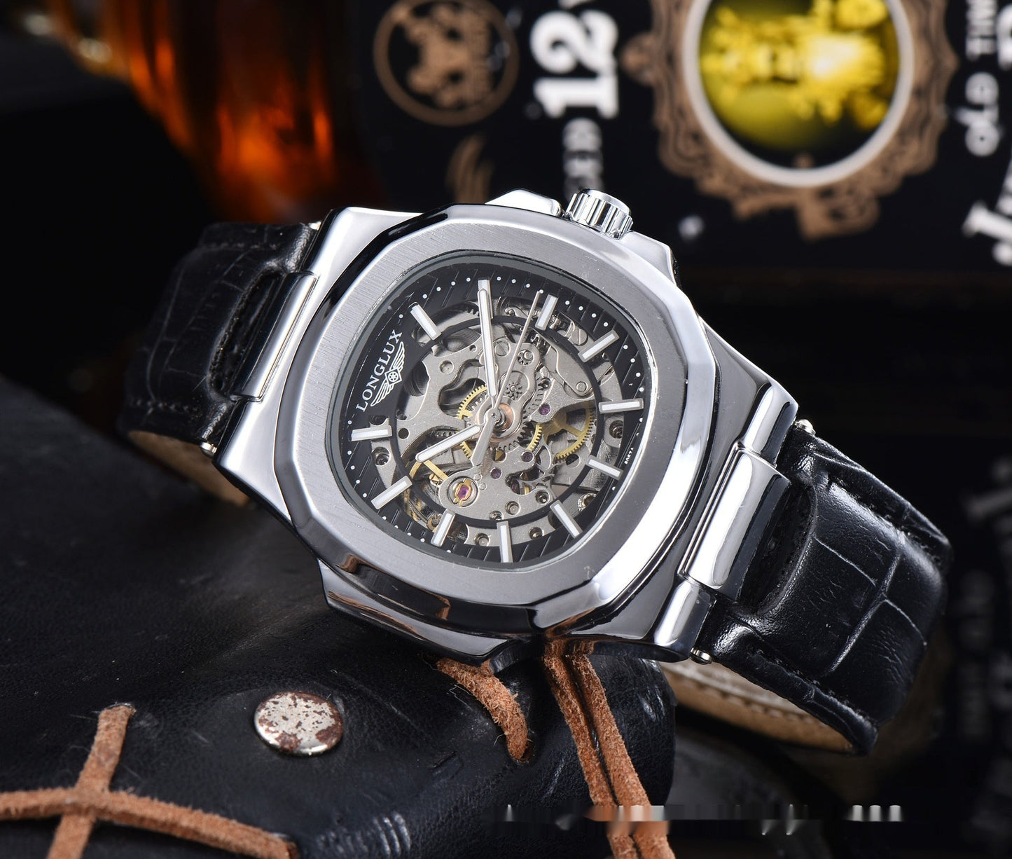 Barrel - shaped Leather Belt Men's Waterproof Mechanical Watch - Zambeel