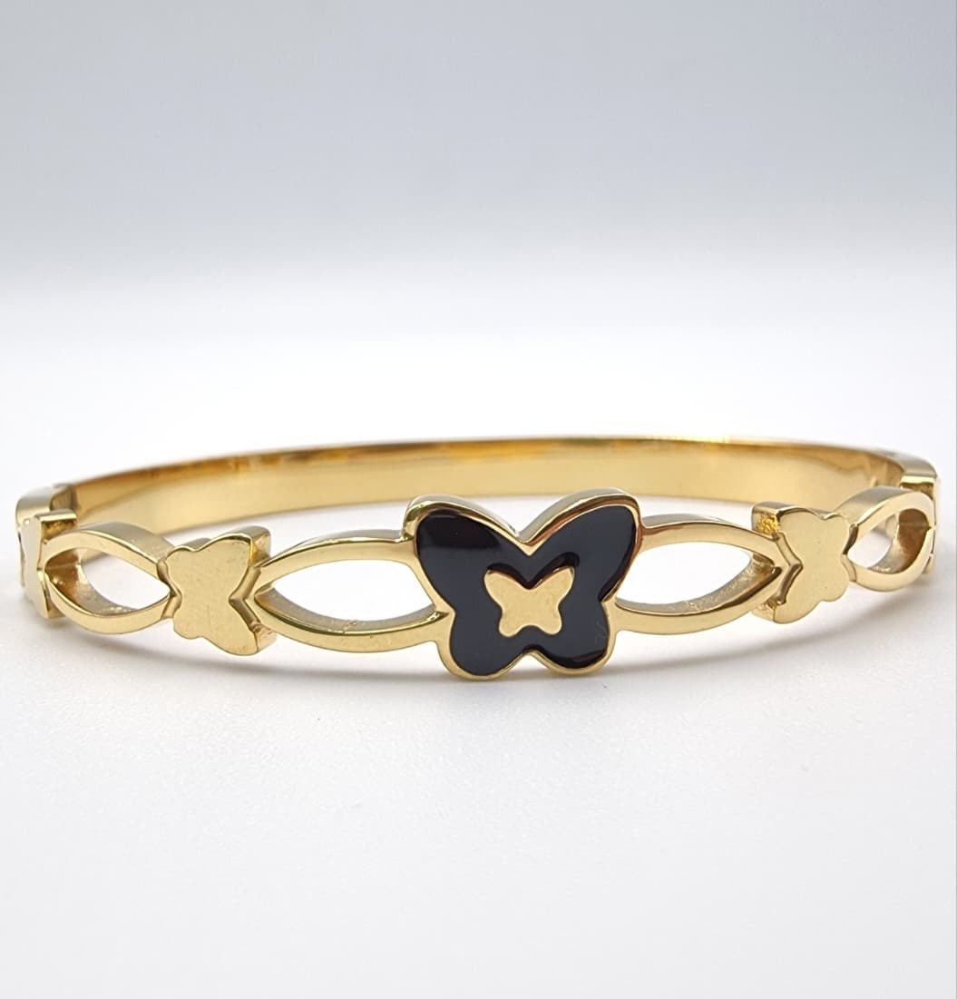 Black Enamel Butterfly Bangle - Zambeel
