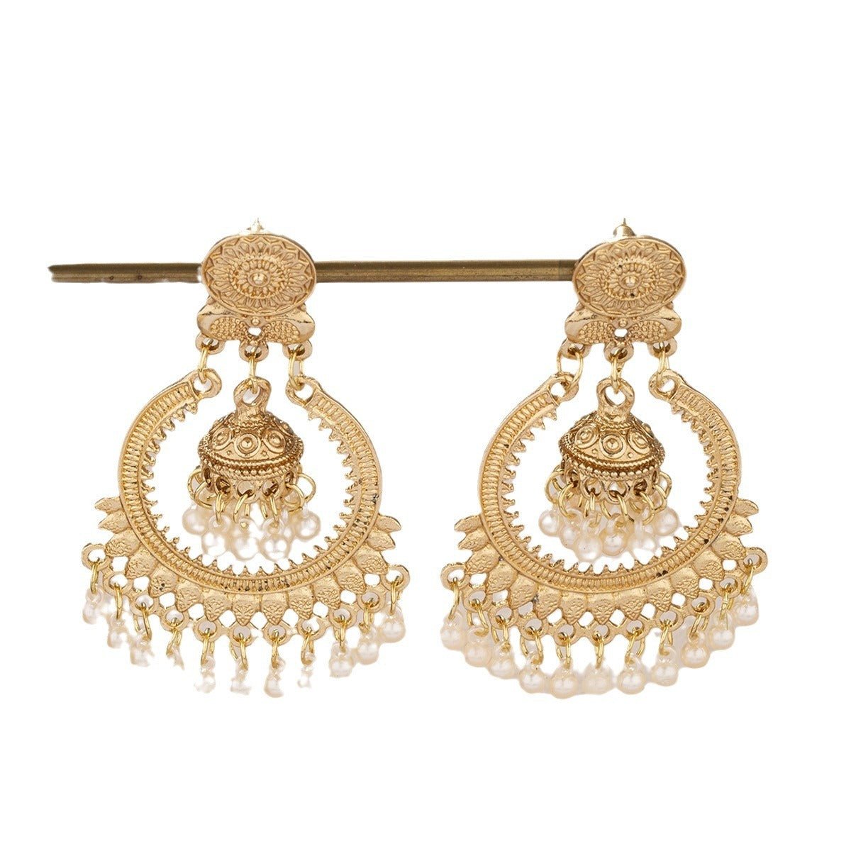 Bohemian Retro Ethnic Style Alloy Little Bell Shape Pendant Tassel Earrings - Zambeel