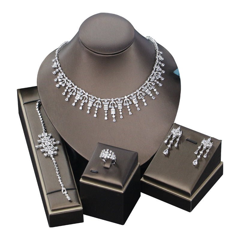 Bridal Zircon 3A Necklace Earrings Four - Piece Set - Zambeel