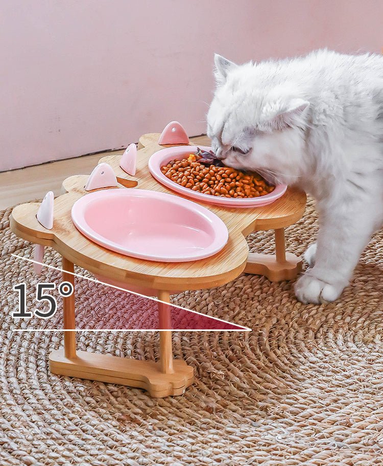 Ceramics Puppy Cat Dog Pet Single And Double Food Bowl For Eating And Drinking With Wooden Frame Pets Supplies Feeding Dish - Zambeel