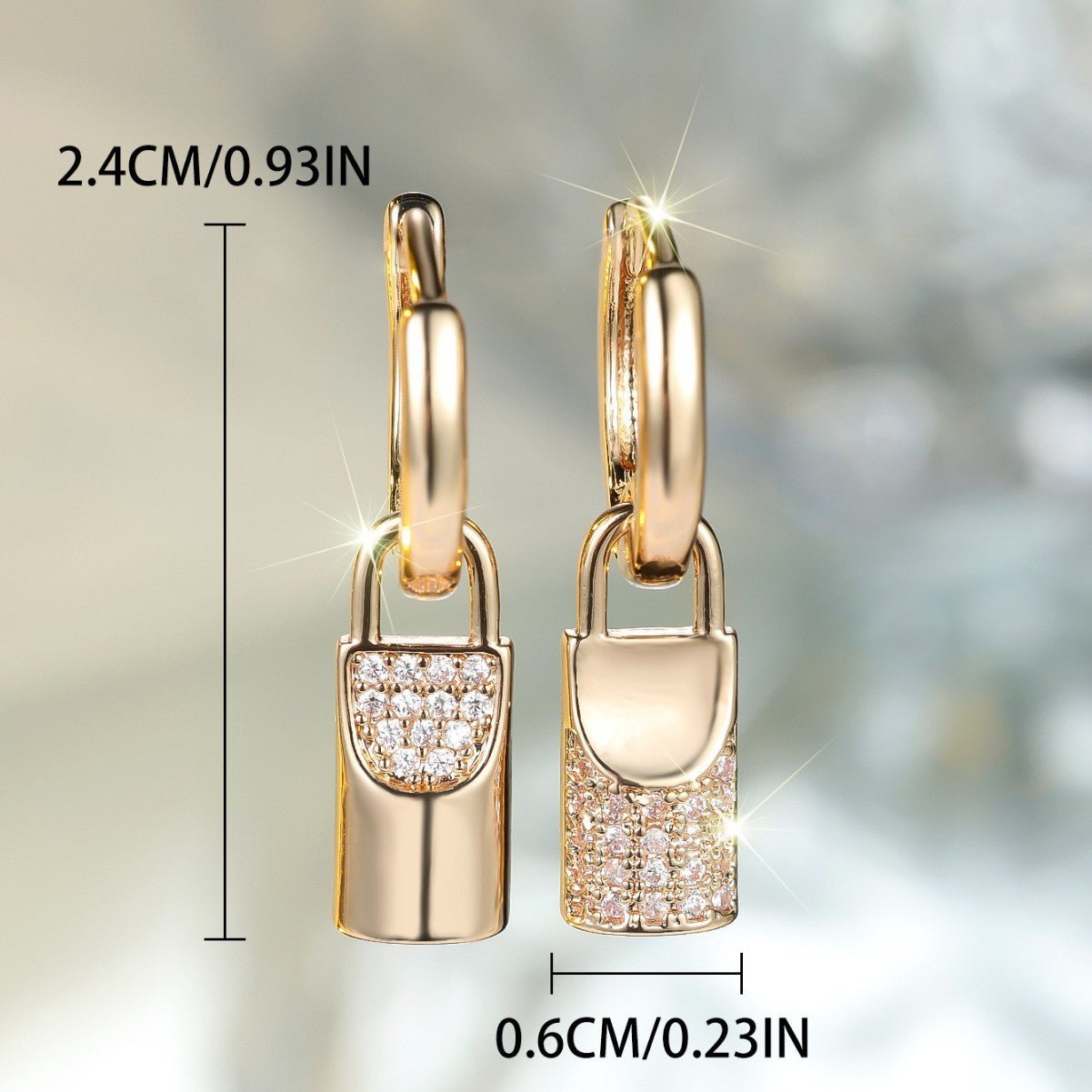 Champagne Gold Round White Diamond Lock Eardrops - Zambeel