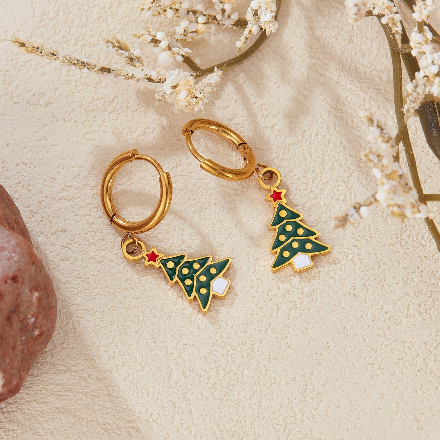 Christmas Element Earrings Female Fashion Stainless Steel - Zambeel