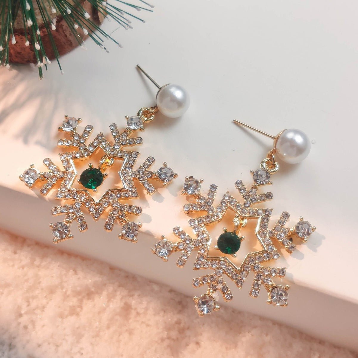Christmas Snowflake Finely Inlaid Pendant Stud Earrings - Zambeel