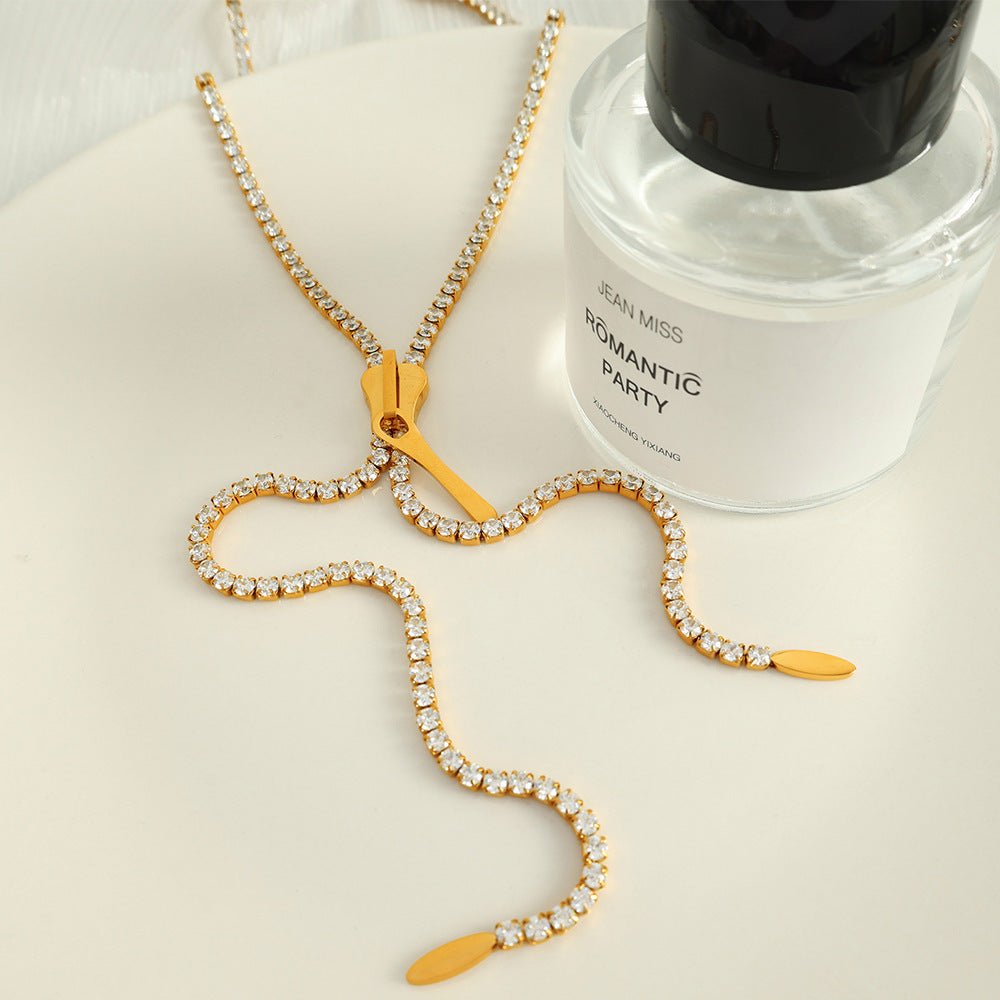 Cold Style Diamond Long Zipper Necklace European And American Personalized - Zambeel