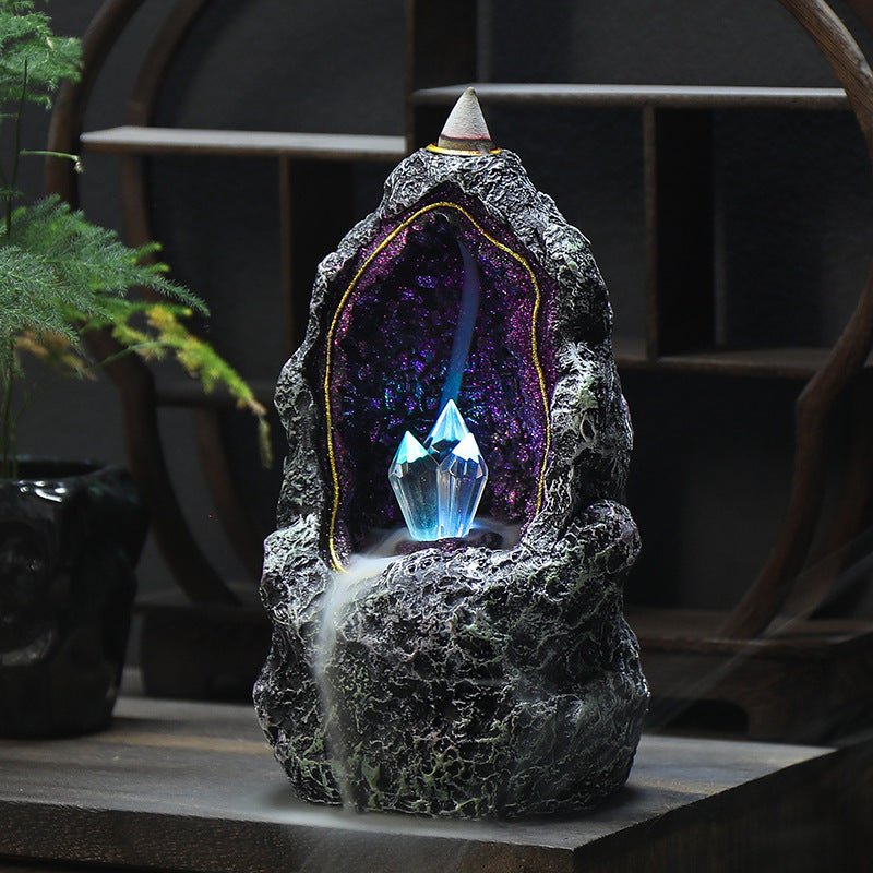 Creative Resin Backflow Incense Burner Crystal Cave Led Night Light Incense Creative Ornaments - Zambeel