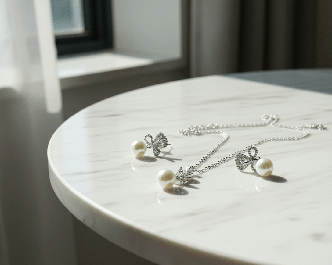 Crystal Bow Pearl Jewelry Set - Zambeel