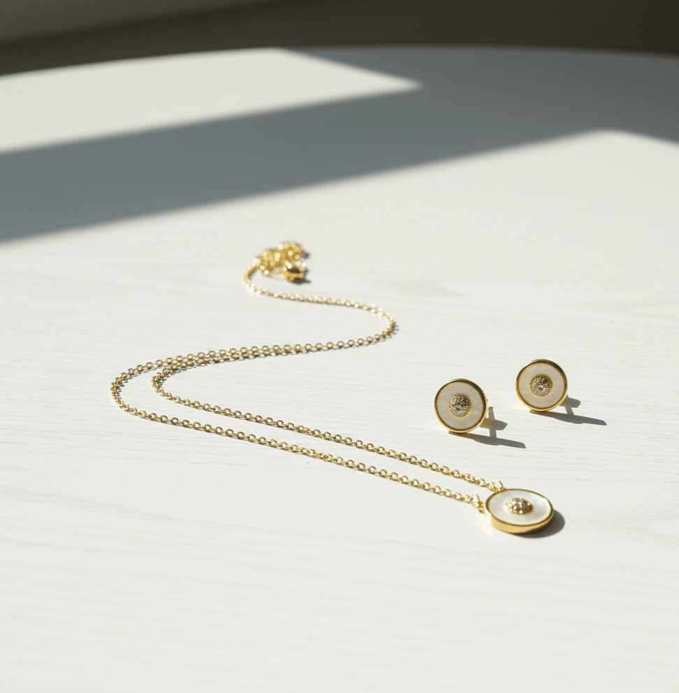 Crystal Donut Circle Pendant & Stud Set - Zambeel