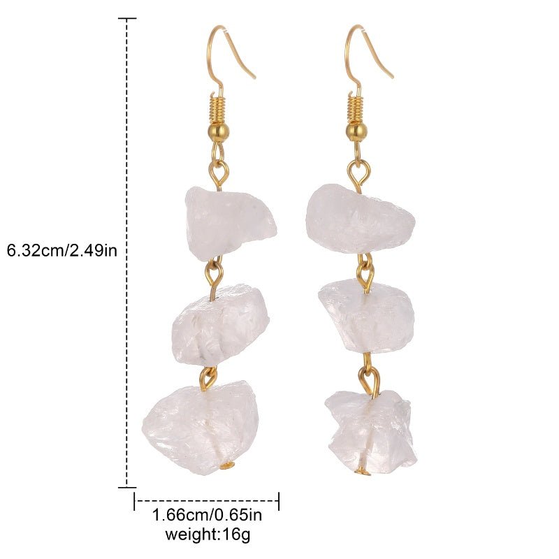 Crystal Earrings With Irregular Raw Stones, Crushed Stones, Tassels, And Long Earrings - Zambeel