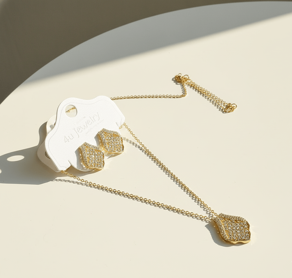 Crystal Leaf Drop Jewelry Set - Zambeel