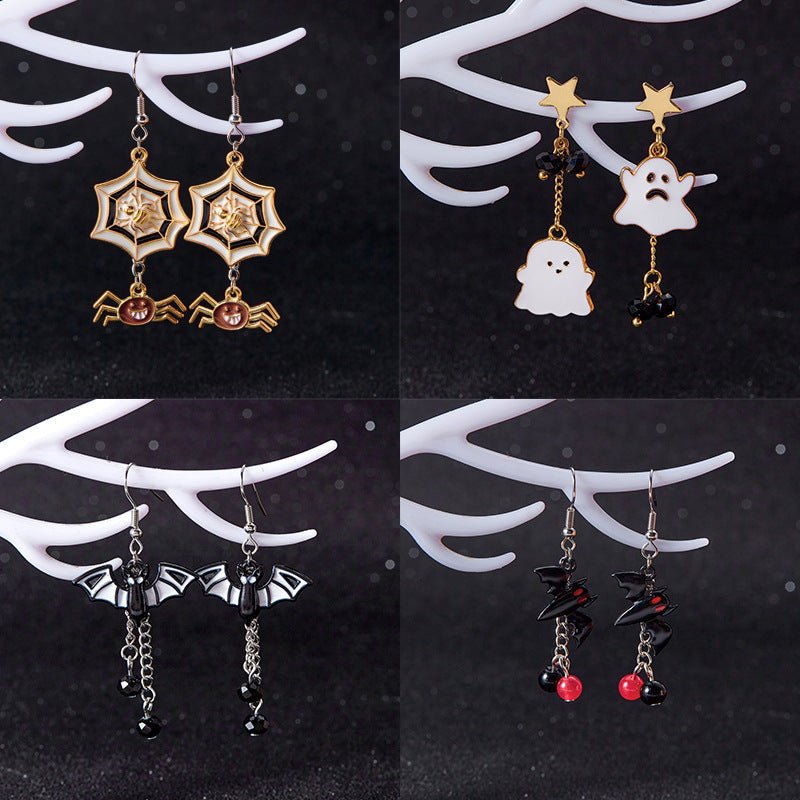 Dark Style Halloween Spider Web Earrings Bat Ghost Asymmetric Halloween - Zambeel