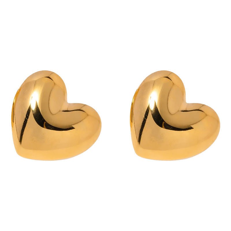 Designer Model Exaggerated Large Love Heart Stud Earrings Stainless Steel Electroplating 18K - Zambeel