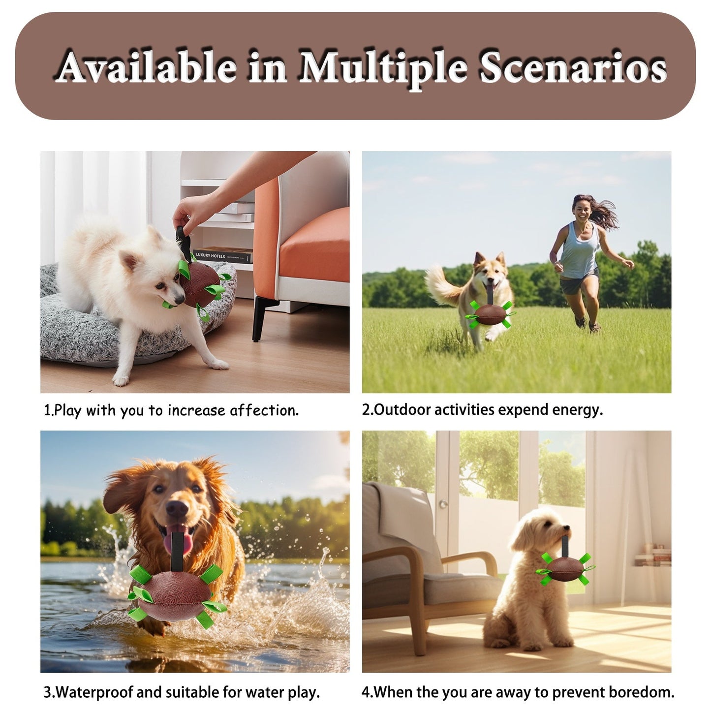 Dog Rugby Football With Strapes, Interactive Dog Toys For Boredom, Dog Water Toy, Dog Balls For Small And Medium Breeds - Indoor & Outdoor Play - Zambeel