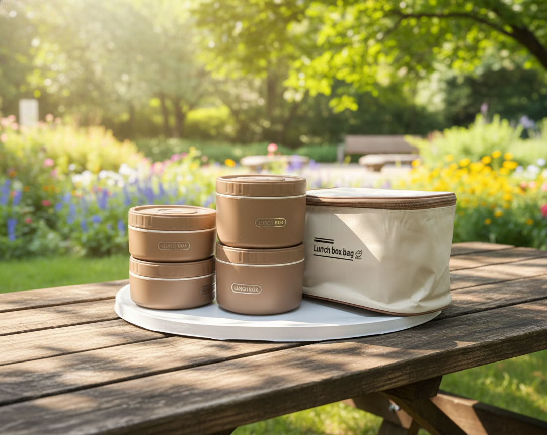 مجموعة صندوق غداء دائري مع حقيبة حمل