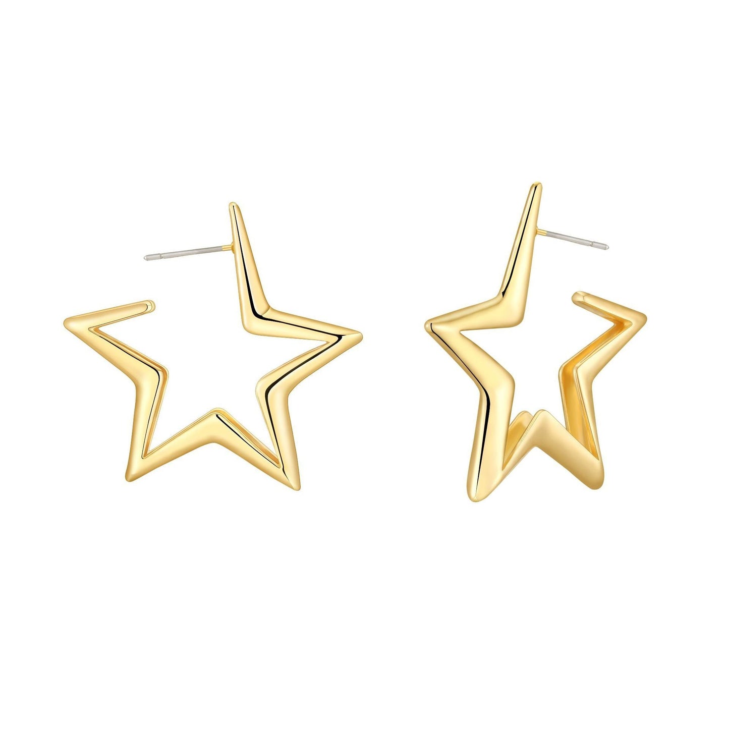 European And American Geometric Exaggerated Brass Earrings Five - pointed Star - Zambeel