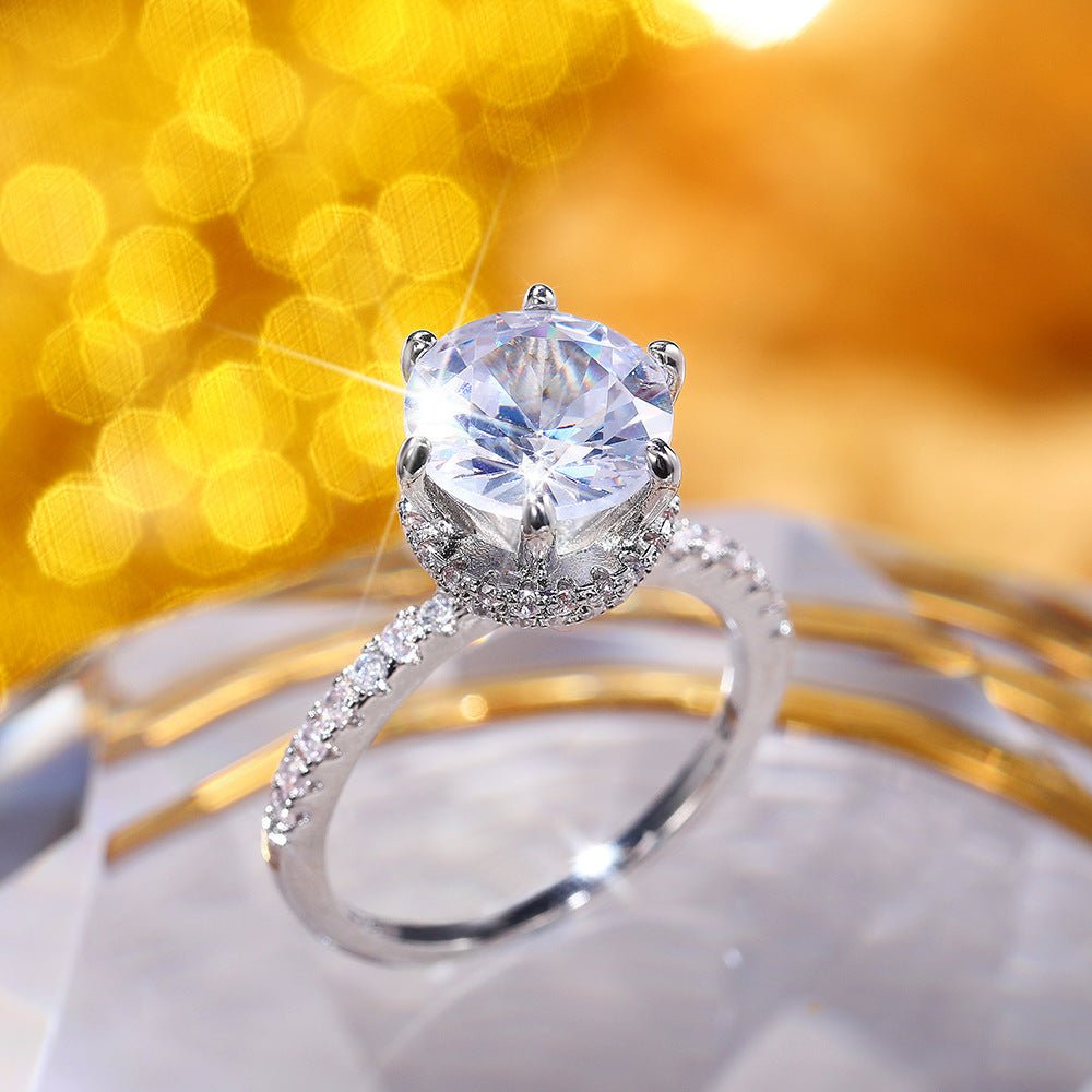 European And American Luxury Exquisite Zircon Six - claw Ring - Zambeel