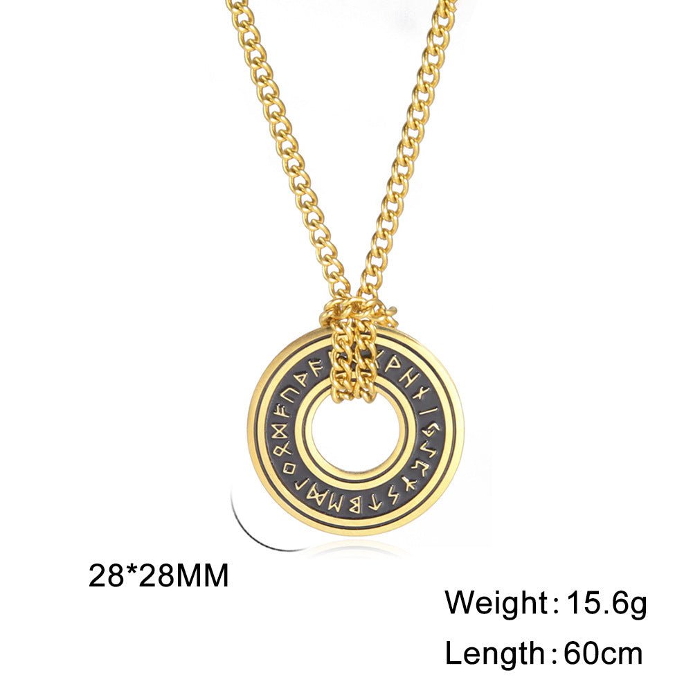 European And American Retro Style Luen Letter Circle Pendant Men's Necklace - Zambeel