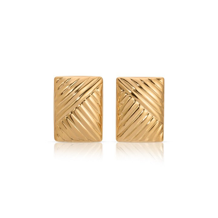 European And American Stainless Steel 18K Gold Rectangular Twill Symmetrical Eye - catching Large Studs Retro - Zambeel