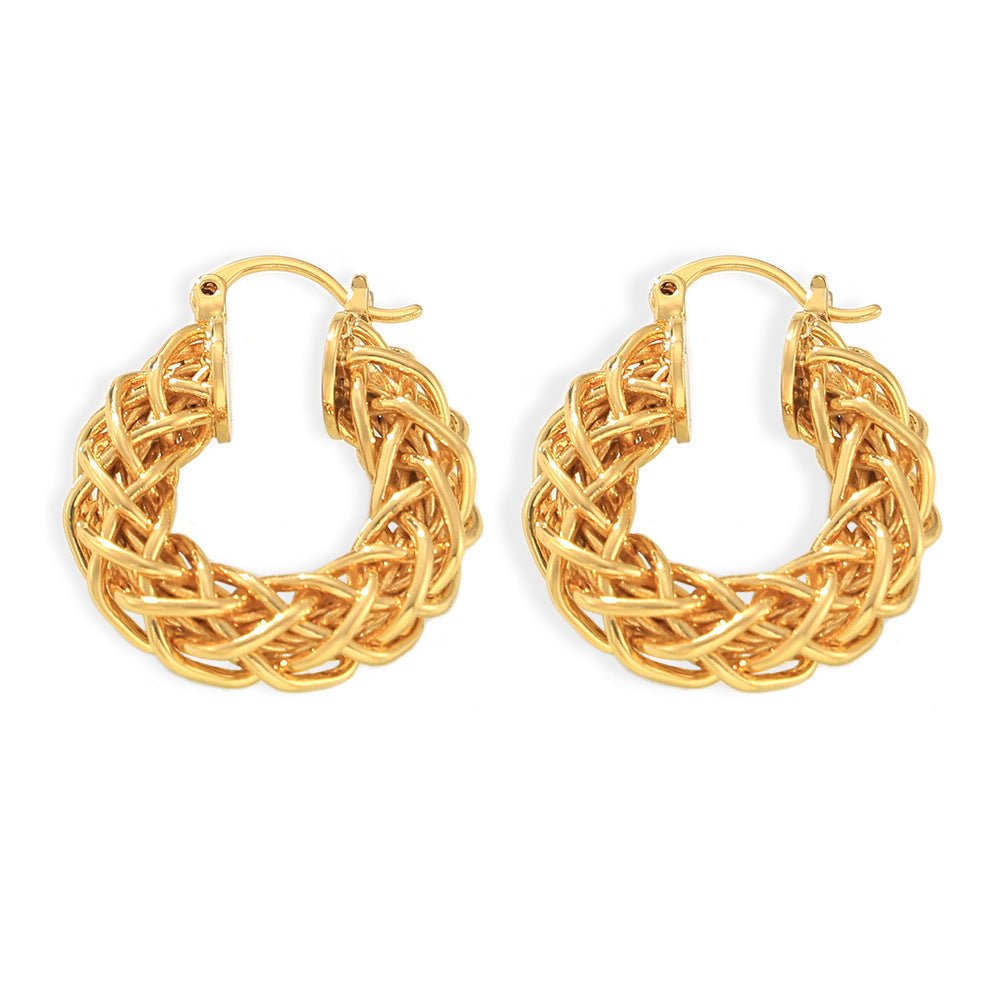 European And American Style Twist Weave Pierced Geometric Earrings - Zambeel