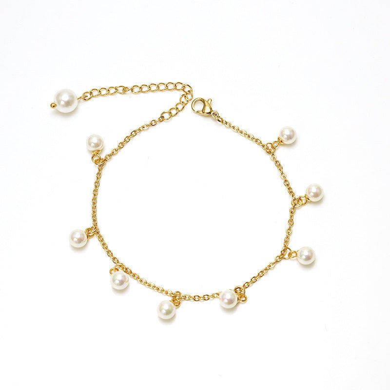 Fashion Simple Tassel Stainless Steel Pearl Anklet - Zambeel