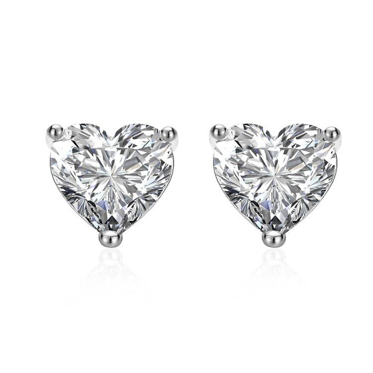 Fashionable Simple And Cute Single Diamond Heart - shaped Stud Earrings - Zambeel
