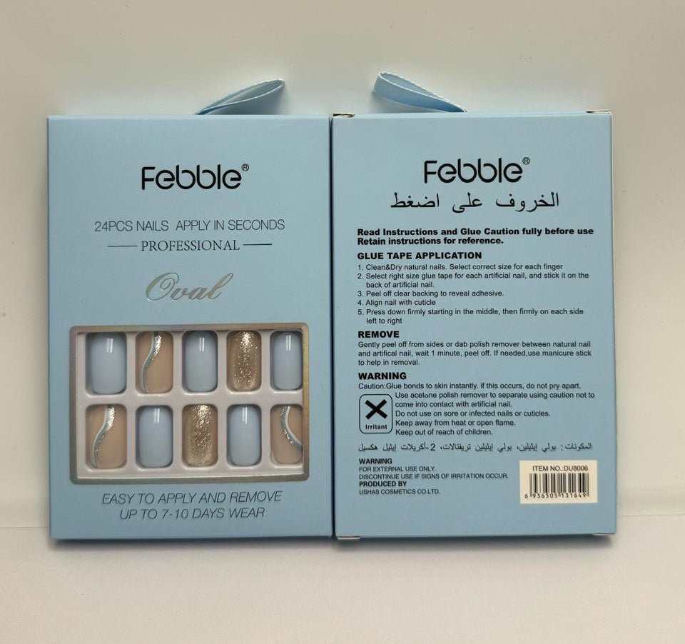 Febble - Baby Blue & Silver Wave Press - On Nails (Original) - Zambeel
