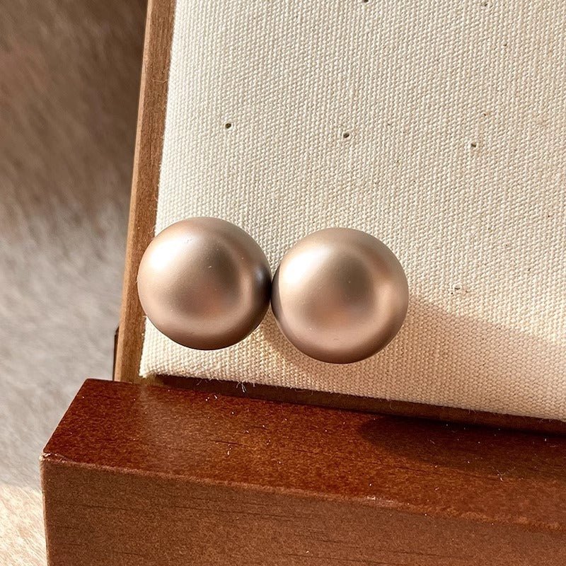 Flat Round Steamed Bread Beads Frosted Texture Pearl Ear Studs Temperamental Minority - Zambeel