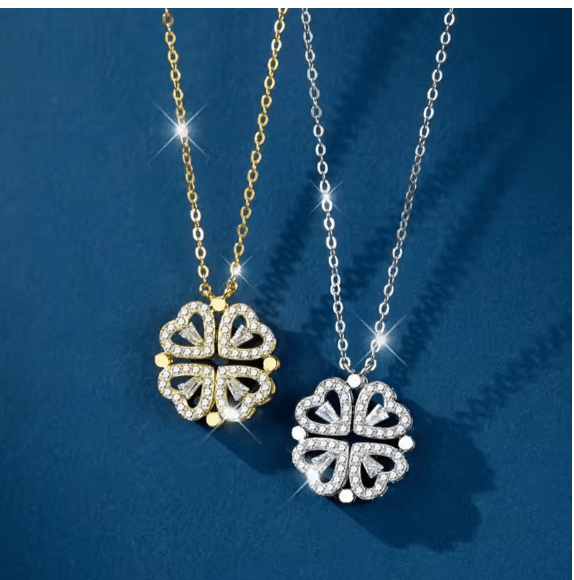 Flower Four Leaf Clower Hearts Necklace - Zambeel