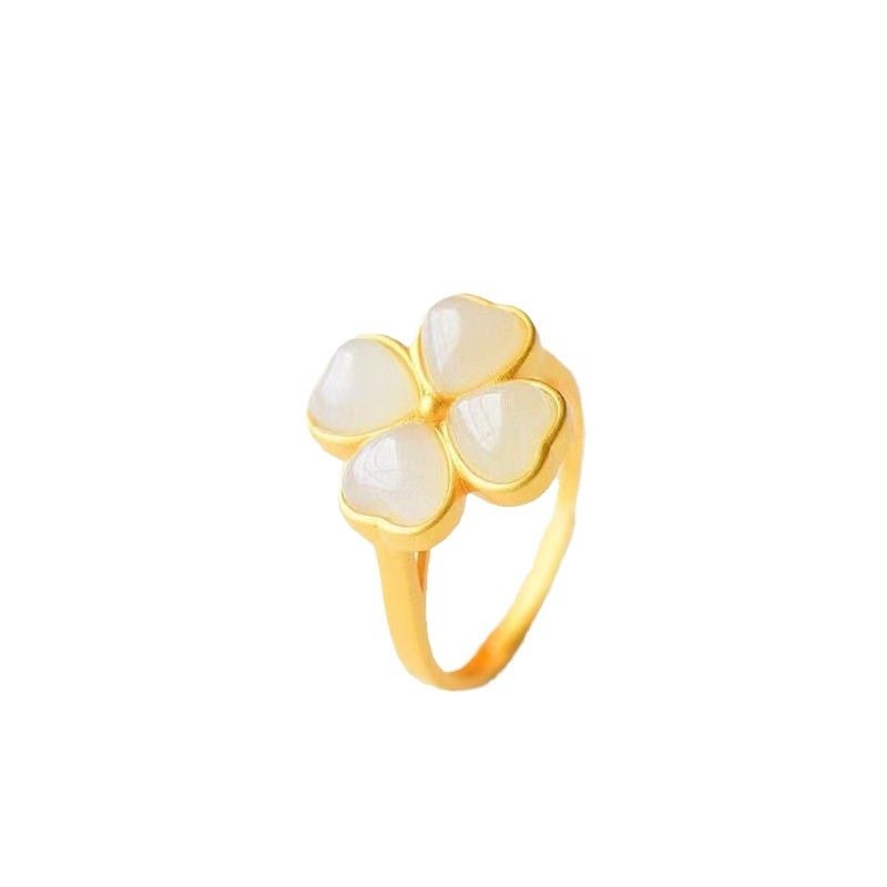 Four - Leaf Clover Jade Fashion Retro Minority Ring - Zambeel