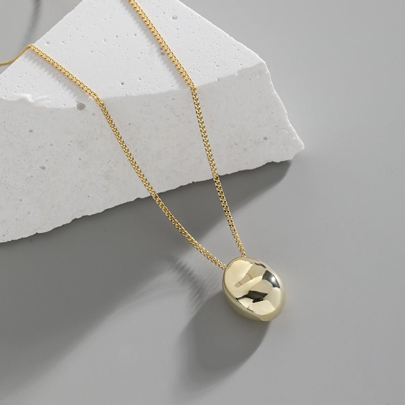 Geometric Ellipse Glossy Three - dimensional Egg - Shaped S925 Sterling Silver Pendant For Women - Zambeel