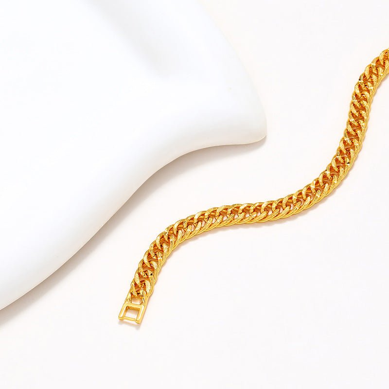 Gold - plated Copper Bracelet Men's Lady Couple Jewelry Alloy Curb Necklace - Zambeel