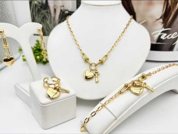 Heart Lock & Key Gold Jewelry Set - Zambeel