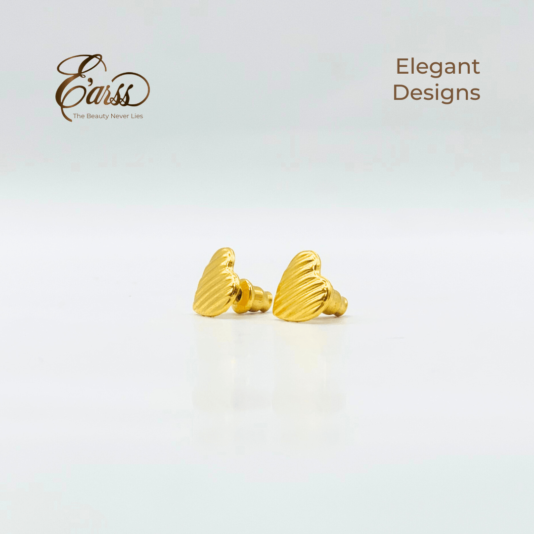 Heart Rib Gold Earrings | Stainless Steel | 18K Gold Plated - Zambeel