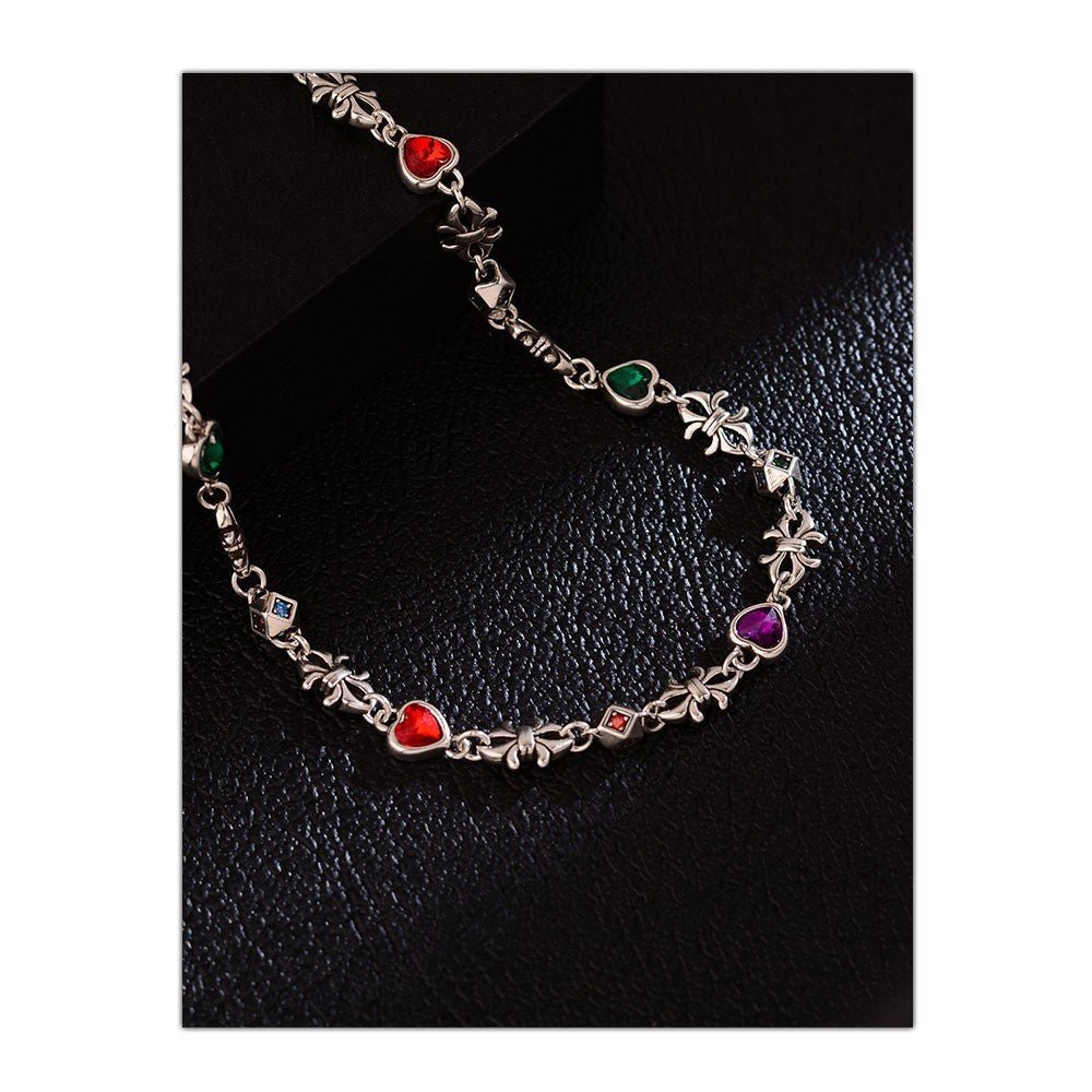 Heavy Industry Colored Loving Heart Zircon Hip Hop Necklace - Zambeel