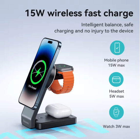Hoco - 3 - in - 1 Magnetic Wireless Charger (CQ3) - Zambeel