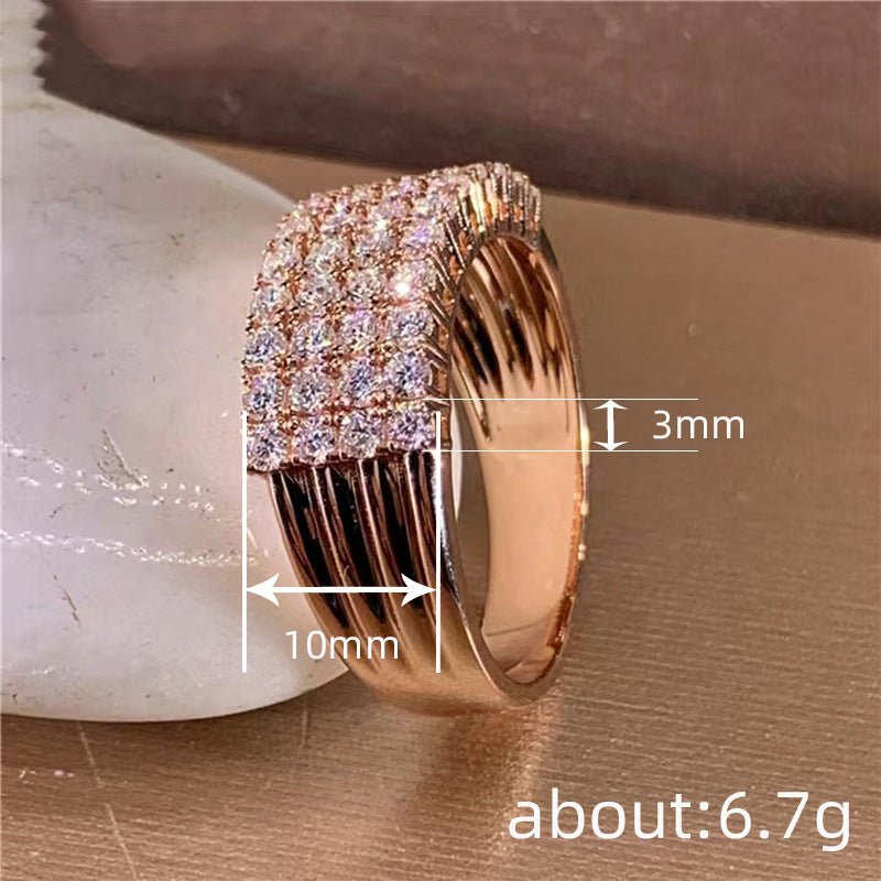 Inlaid Zircon Female Shiny Ring Geometry - Zambeel