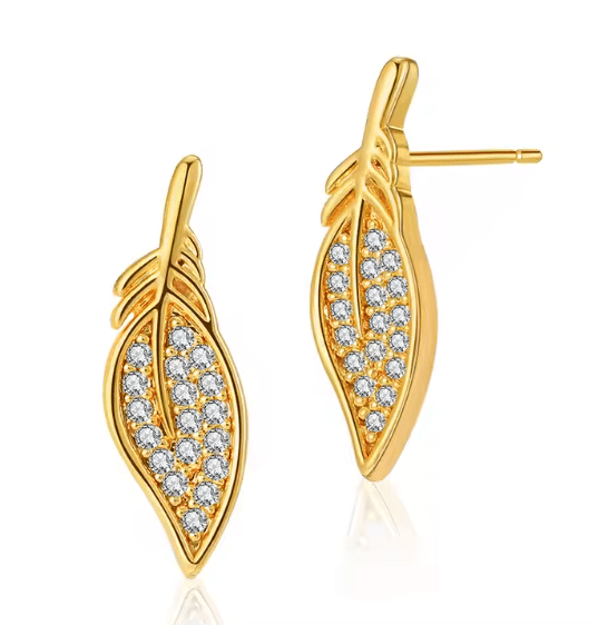 Leaf Shape Inlaid Earrings - Zambeel
