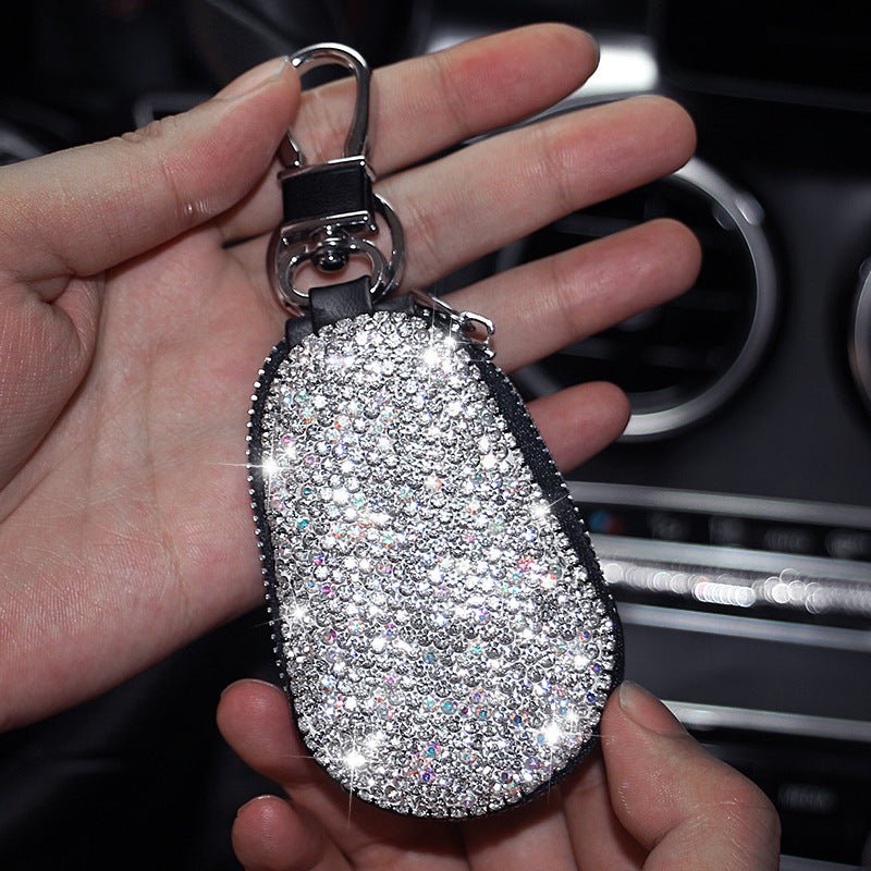 Leather Gourd Rhinestone Female Car Key Cover - Zambeel
