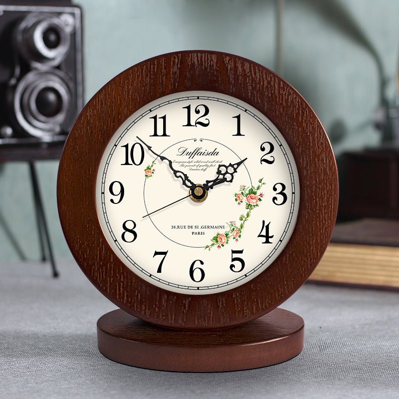 Living Room American Simple Wooden Clock Table Clock Mute Modern Bedroom Table Clock - Zambeel