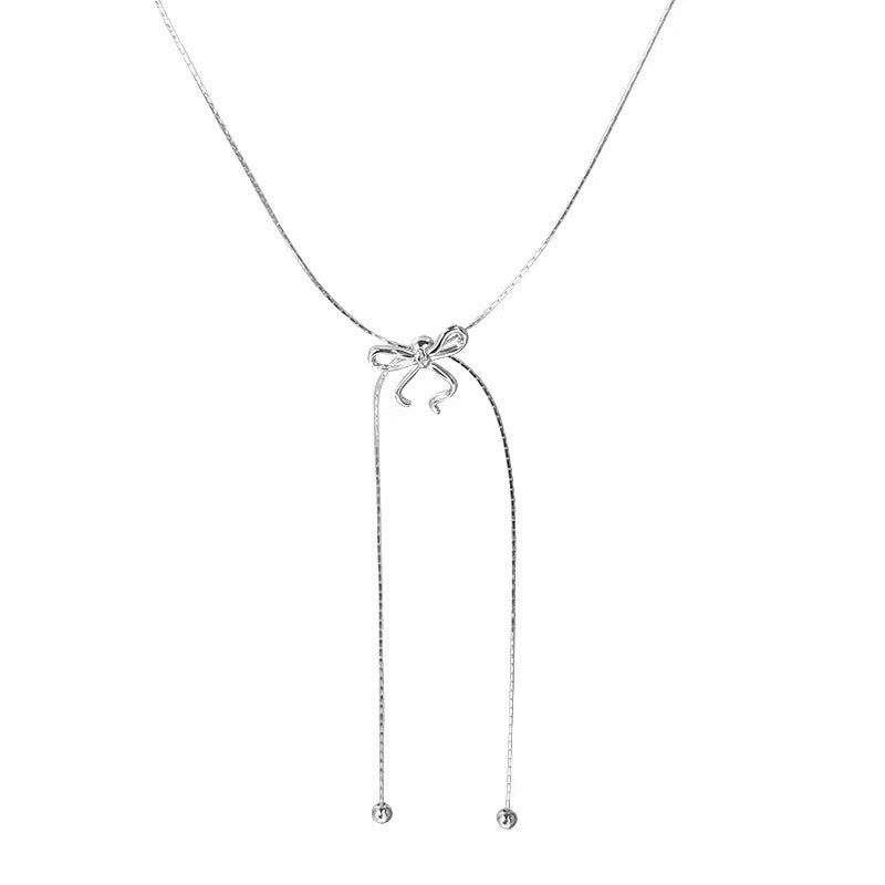 Long Bow Tie Tassel Pull Necklace For Women - Zambeel