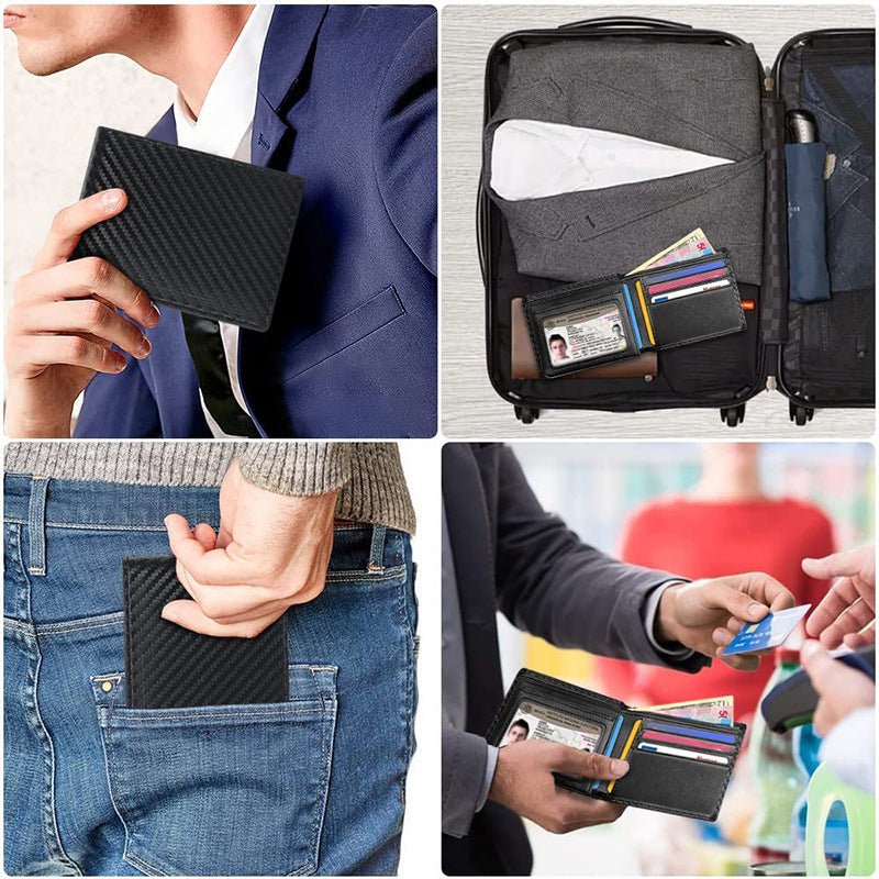 Men's Anti - magnetic Thin Wallet Special Carbon Fiber Dollar Multi Card Slot Wallet - Zambeel