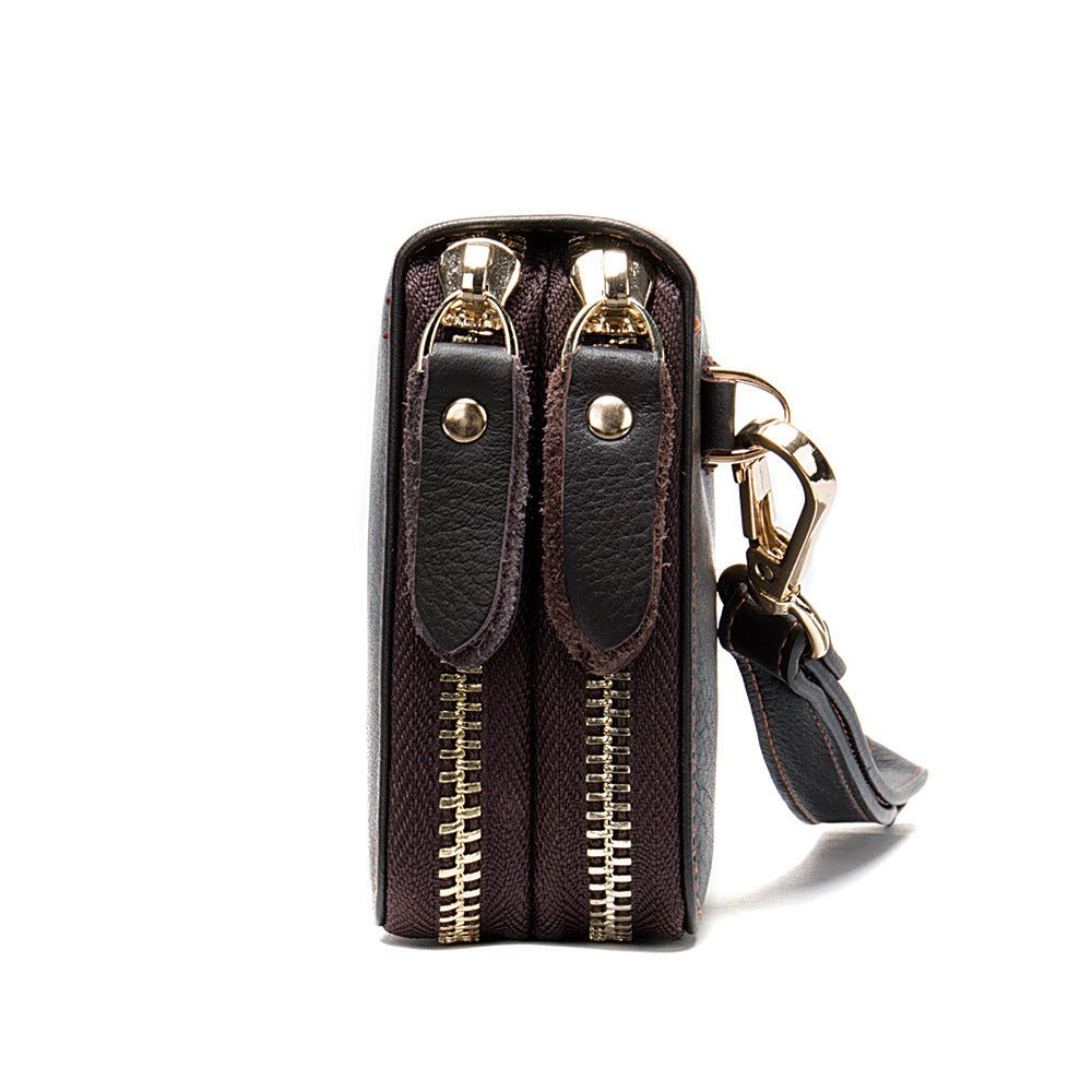 Men's Double Zipper Wallet Long First Layer Cowhide Large - capacity Handbag - Zambeel