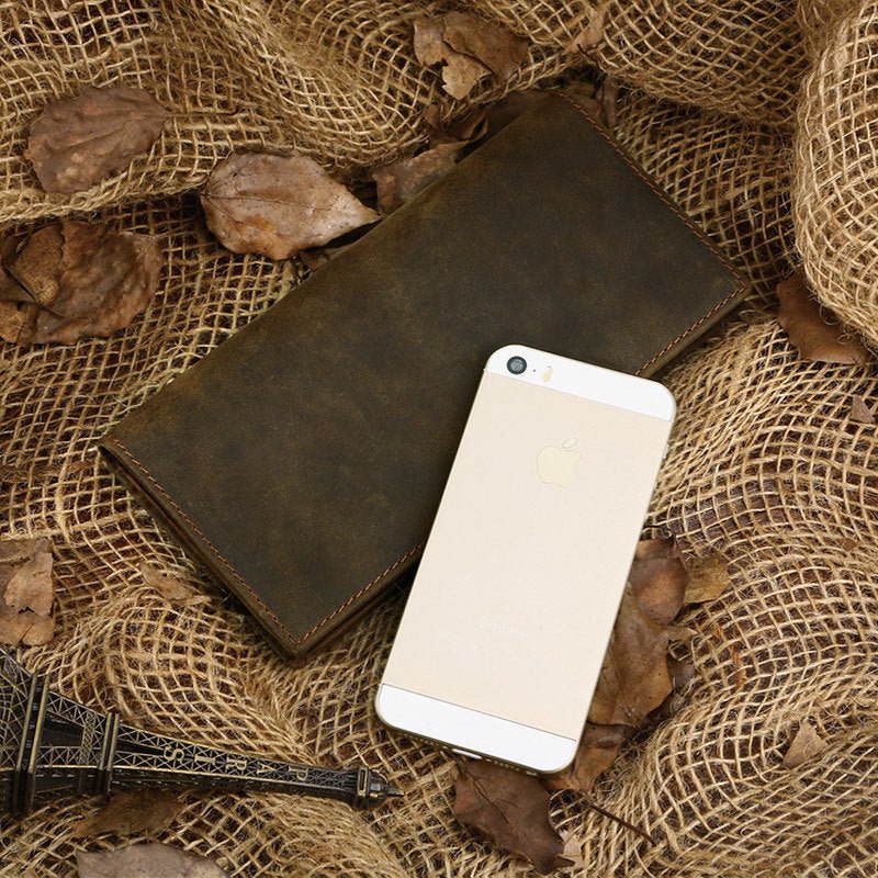 Men'S Wallet Retro Crazy Horse Leather Long Vertical Wallet - Zambeel