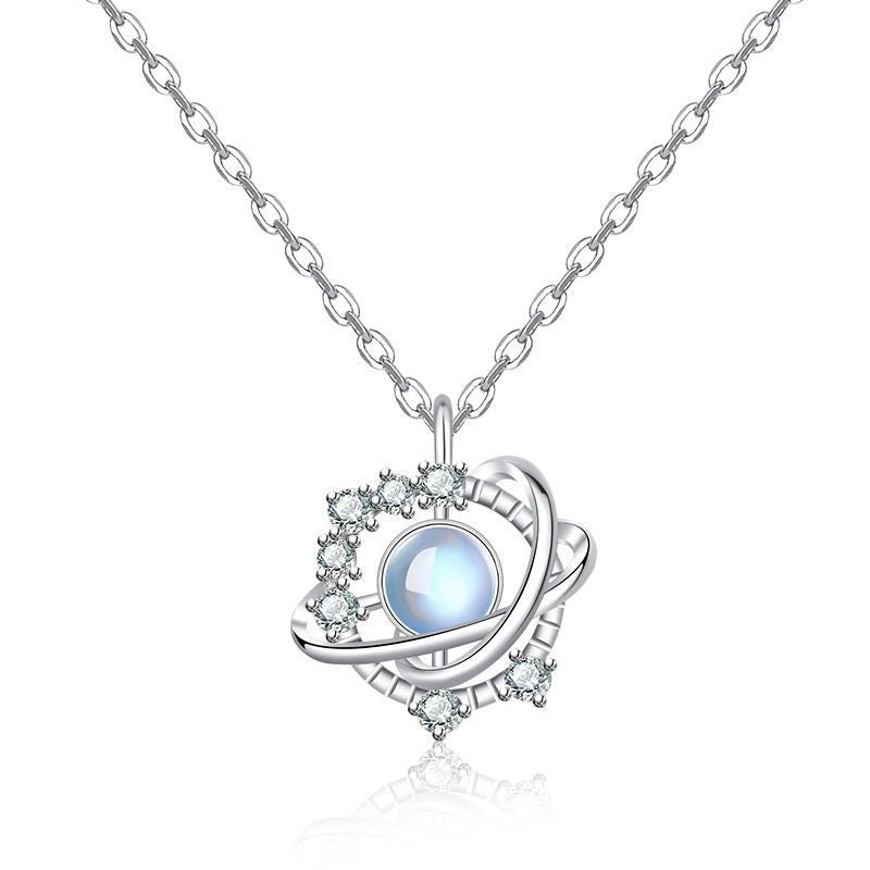 Moonstone Planet Necklace Female Rhinestone Niche Pendant Clavicle Chain - Zambeel