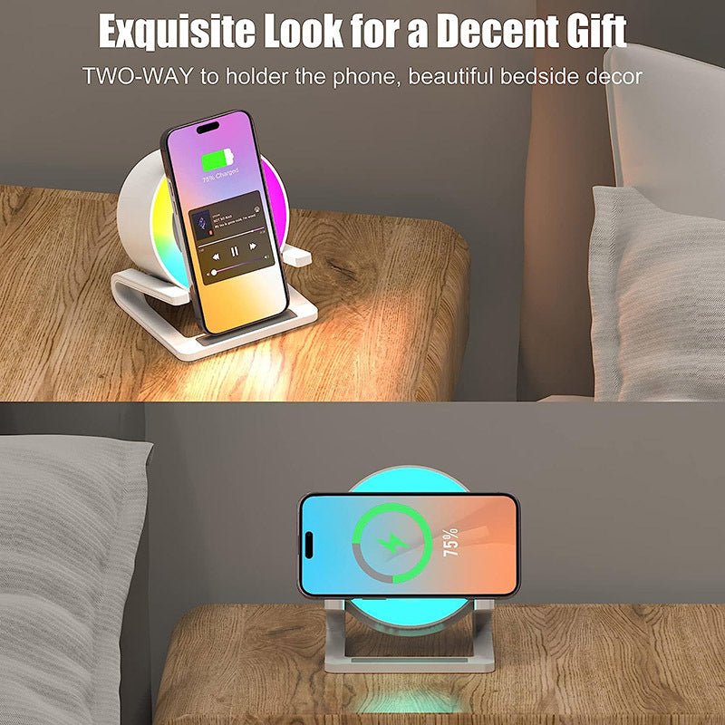 Multifunctional Four - in - one Small Night Lamp RGB Bluetooth Speaker Mobile Phone Holder 15W Wireless Charging - Zambeel
