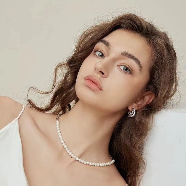 New Hoop And Pearl Chain Stitching Necklace For Women - Zambeel